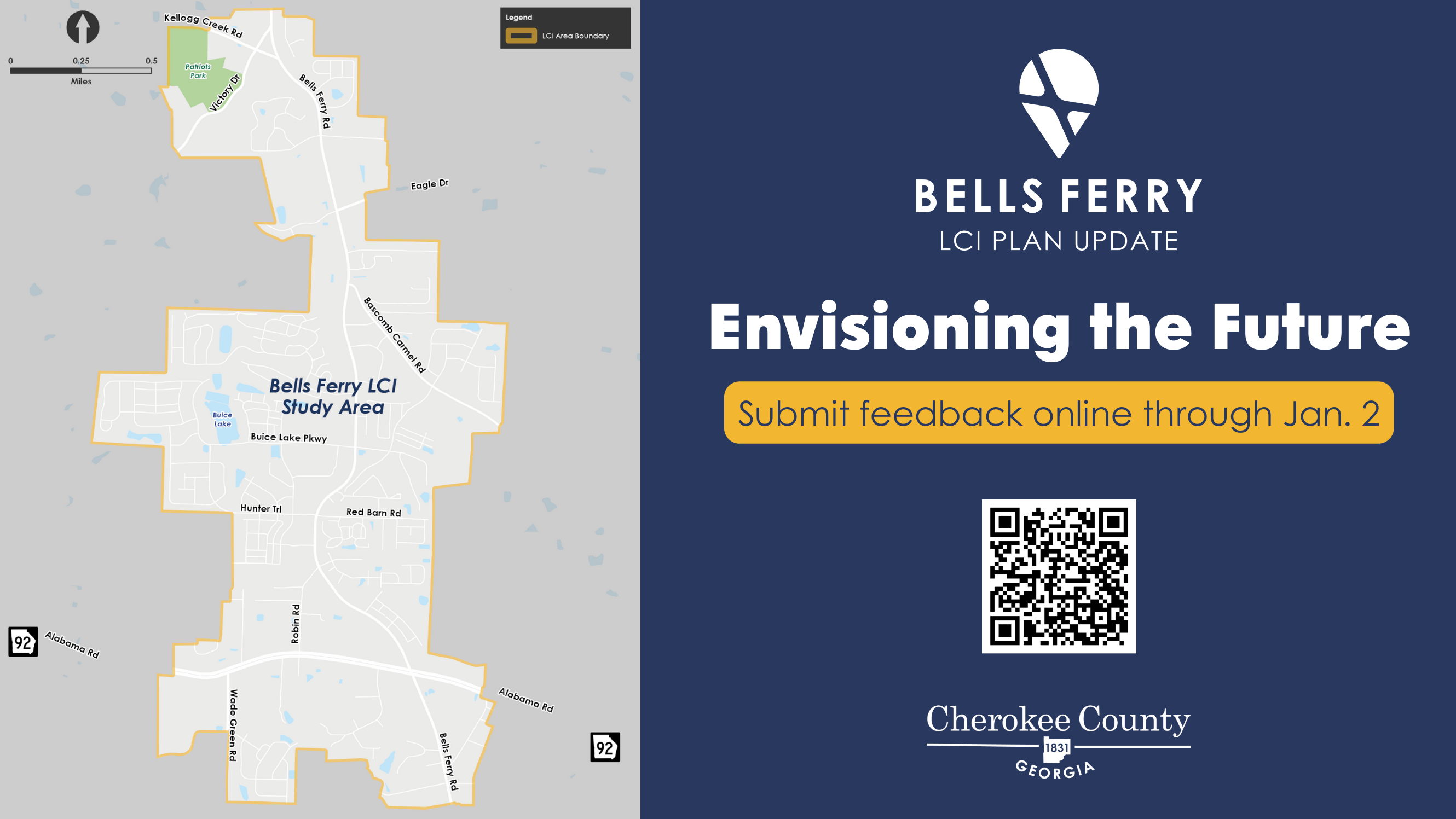 Infographic of study area with QR code to survey 